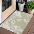 3' X 5' Artichoke Green Ivory And Taupe Floral Washable Indoor Outdoor Area Rug