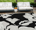 9' X 12' Black Gray And Silver Floral Washable Indoor Outdoor Area Rug