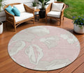 8' Pink Ivory And Beige Round Floral Washable Indoor Outdoor Area Rug