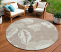 8' Taupe Beige And Ivory Round Floral Washable Indoor Outdoor Area Rug