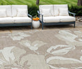 10' X 14' Taupe Beige And Ivory Floral Washable Indoor Outdoor Area Rug