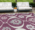 9' X 12' Eggplant Ivory And Gray Medallion Washable Indoor Outdoor Area Rug