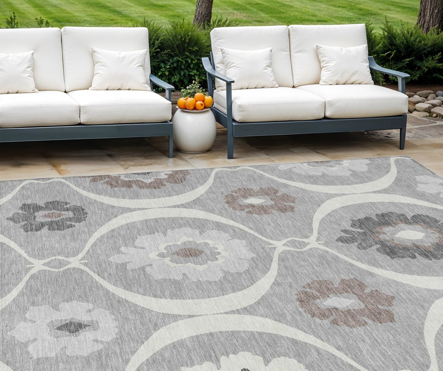 9' X 12' Gray Charcoal And Brown Medallion Washable Indoor Outdoor Area Rug