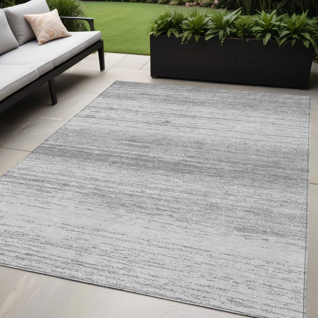 5' X 8' Gray And Silver Striped Washable Indoor Outdoor Area Rug
