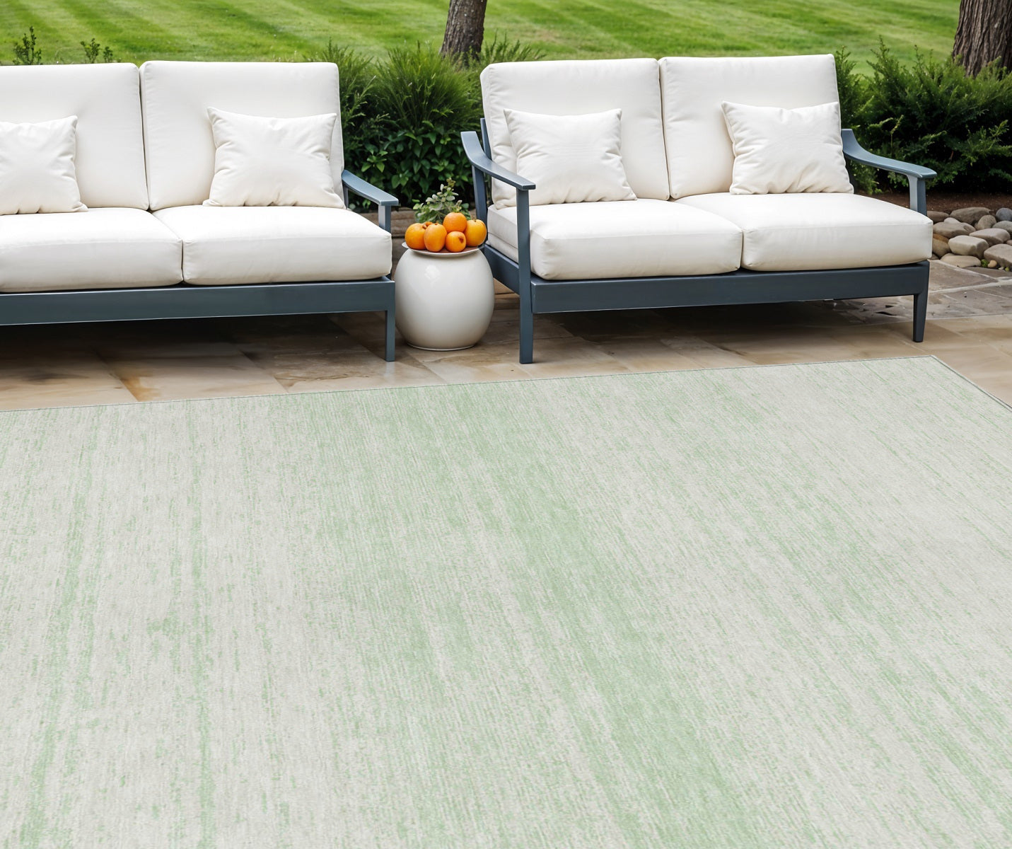 9' X 12' Mint Green And Ivory Striped Washable Indoor Outdoor Area Rug
