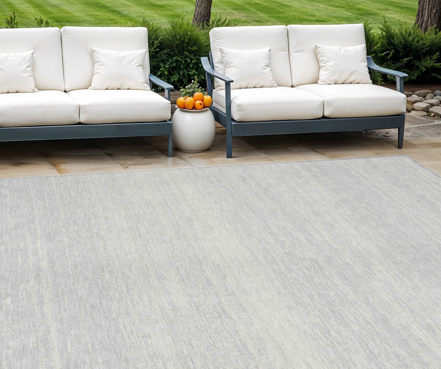 8' X 10' Silver And Gray Striped Washable Indoor Outdoor Area Rug