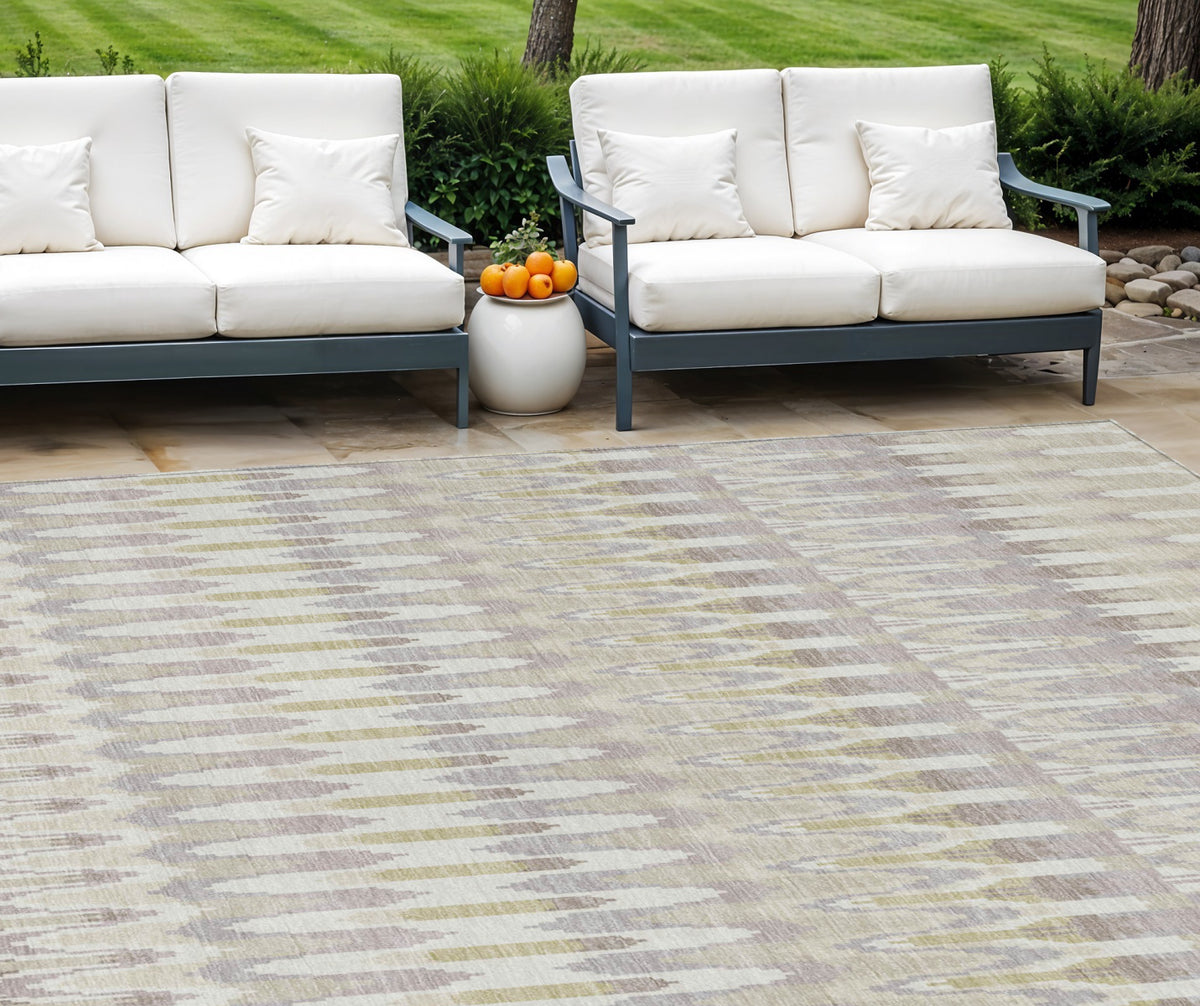 10' X 14' Beige Taupe And Gold Southwestern Washable Indoor Outdoor Area Rug