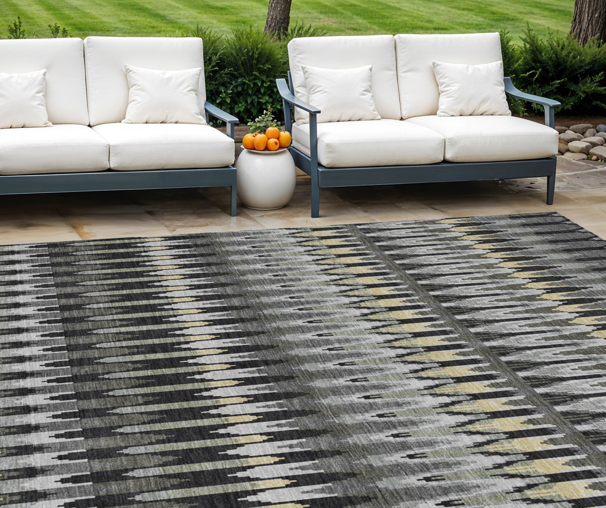 9' X 12' Charcoal Gray And Beige Southwestern Washable Indoor Outdoor Area Rug