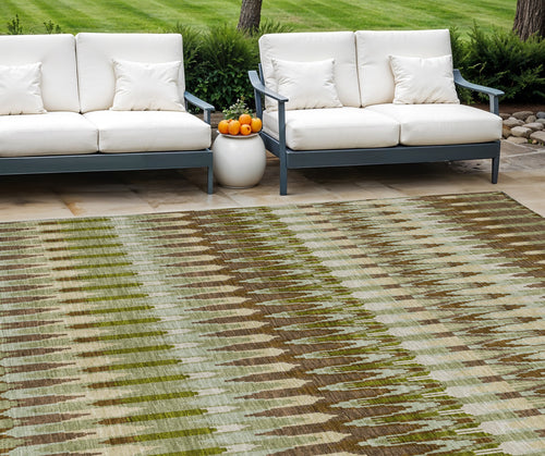 10' X 14' Artichoke Green And Brown Southwestern Washable Indoor Outdoor Area Rug