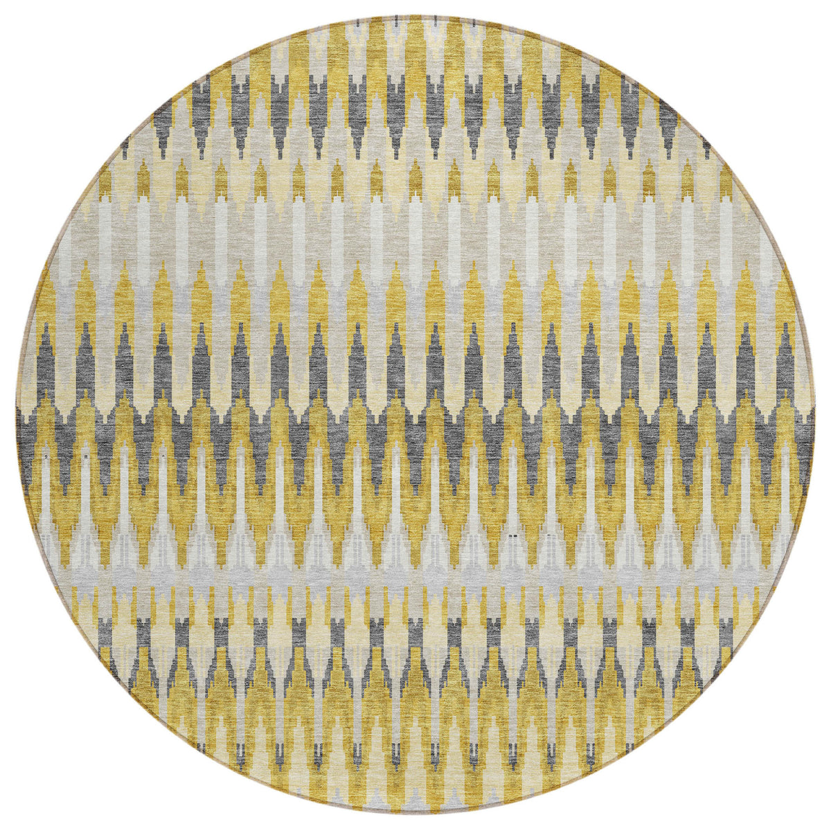 8' Gold Beige And Gray Round Southwestern Washable Indoor Outdoor Area Rug