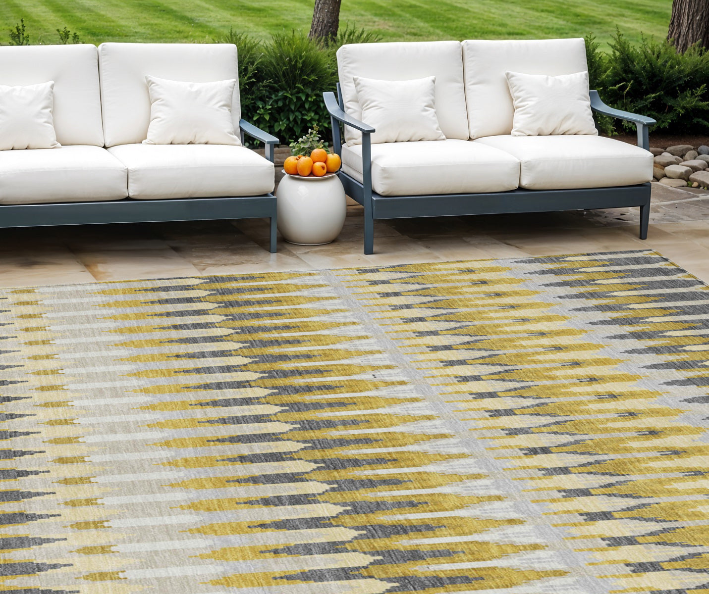 9' X 12' Gold Beige And Gray Southwestern Washable Indoor Outdoor Area Rug