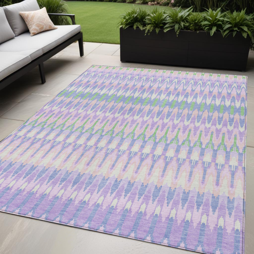 5' X 8' Lavender Pink And Lime Green Southwestern Washable Indoor Outdoor Area Rug