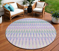 8' Lavender Pink And Lime Green Round Southwestern Washable Indoor Outdoor Area Rug