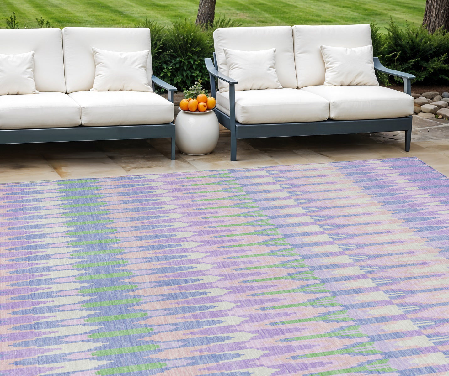9' X 12' Lavender Pink And Lime Green Southwestern Washable Indoor Outdoor Area Rug
