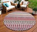 8' Mauve Merlot And Ivory Round Southwestern Washable Indoor Outdoor Area Rug