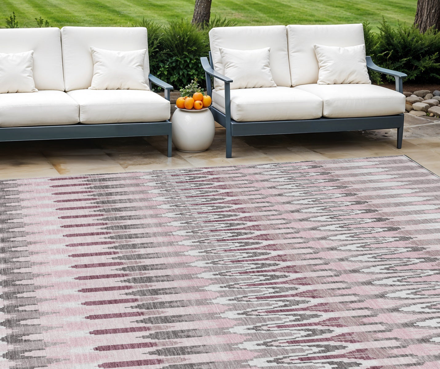 9' X 12' Pink Blush And Gray Southwestern Washable Indoor Outdoor Area Rug