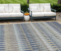 10' X 14' Taupe Navy Blue And Denim Blue Southwestern Washable Indoor Outdoor Area Rug