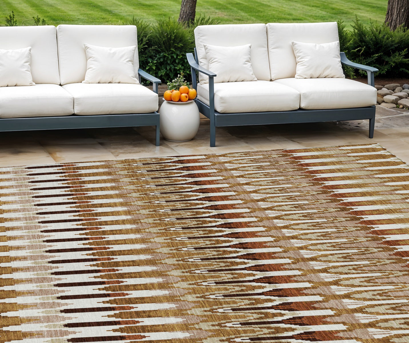 9' X 12' Terra Cotta Beige And Red Southwestern Washable Indoor Outdoor Area Rug