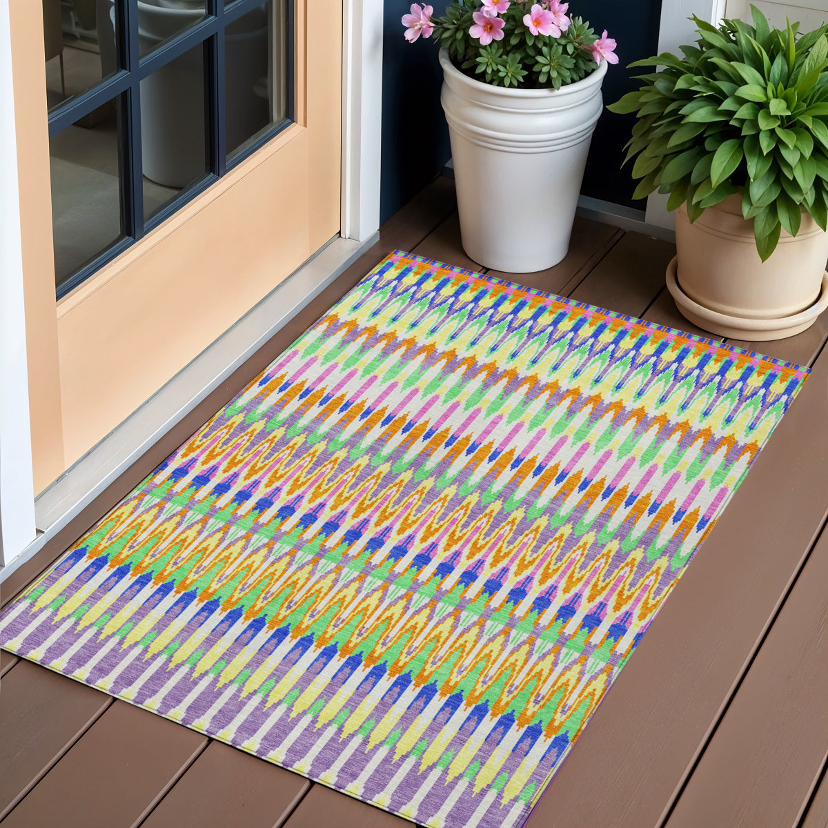 3' X 5' White Blue And Pink Southwestern Washable Indoor Outdoor Area Rug