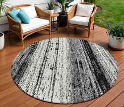 8' Black And Ivory Round Striped Washable Indoor Outdoor Area Rug