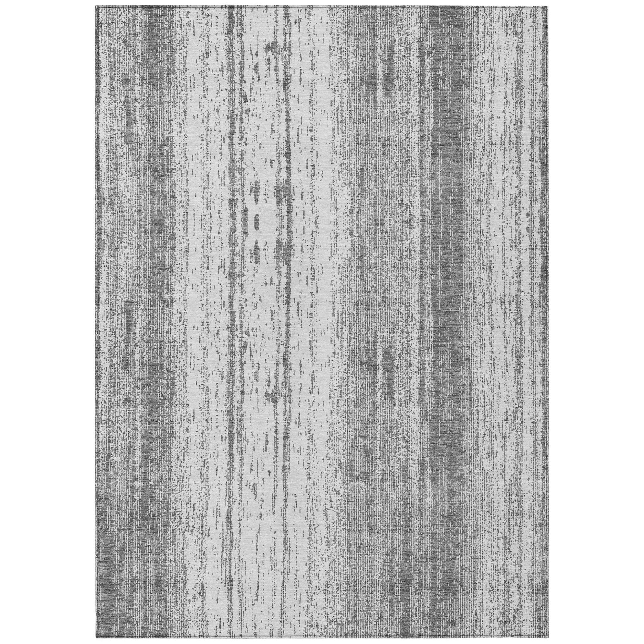 9' X 12' Gray And Ivory Striped Washable Indoor Outdoor Area Rug