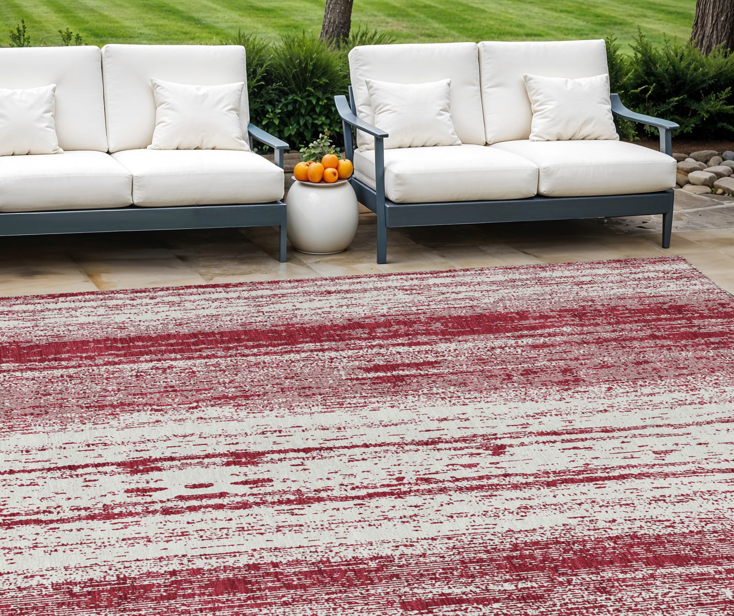 8' X 10' Merlot And Ivory Striped Washable Indoor Outdoor Area Rug