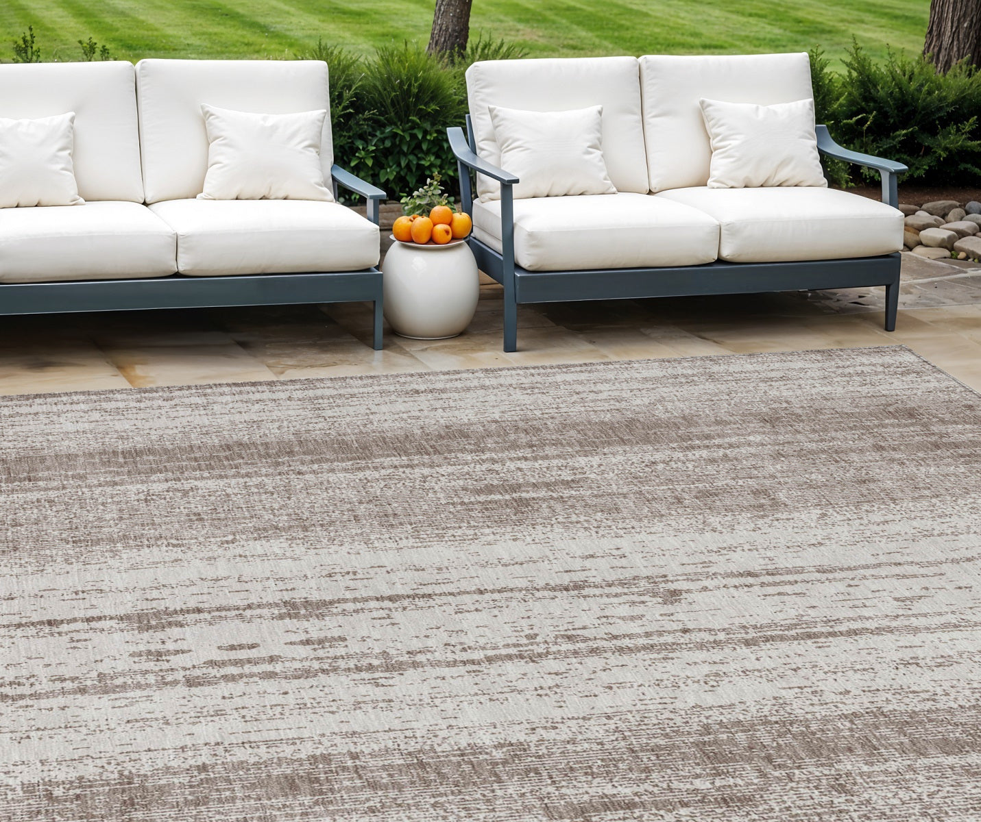 10' X 14' Taupe And Ivory Striped Washable Indoor Outdoor Area Rug
