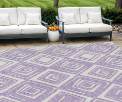 9' X 12' Lavender And Ivory Geometric Washable Indoor Outdoor Area Rug