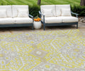10' X 14' Yellow Ivory And Beige Floral Washable Indoor Outdoor Area Rug