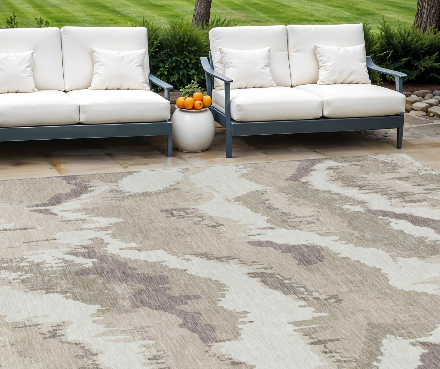 10' X 14' Beige Brown And Ivory Abstract Washable Indoor Outdoor Area Rug