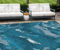 10' X 14' Navy Blue And Teal Blue Abstract Washable Indoor Outdoor Area Rug