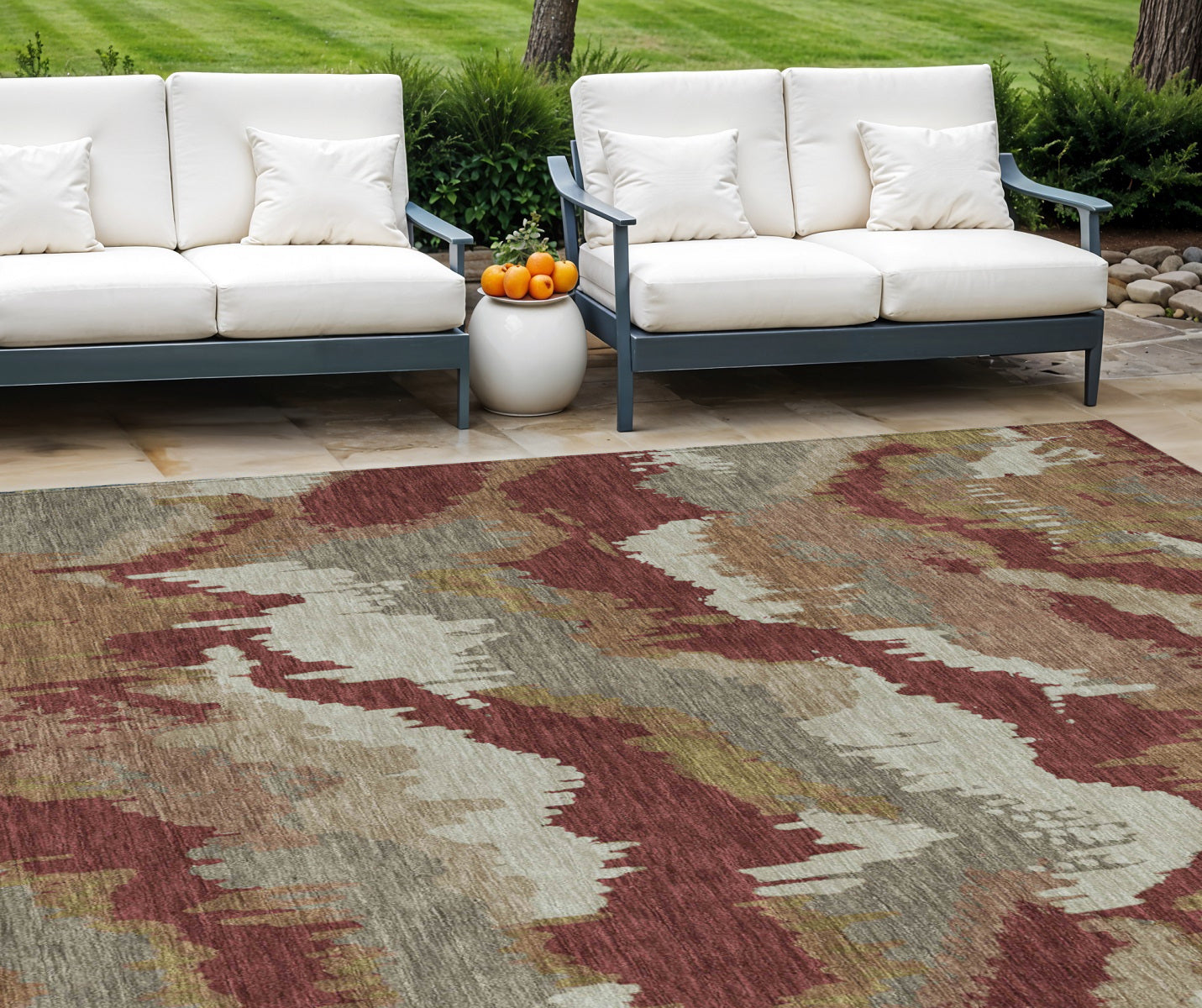 9' X 12' Orange Copper And Beige Abstract Washable Indoor Outdoor Area Rug