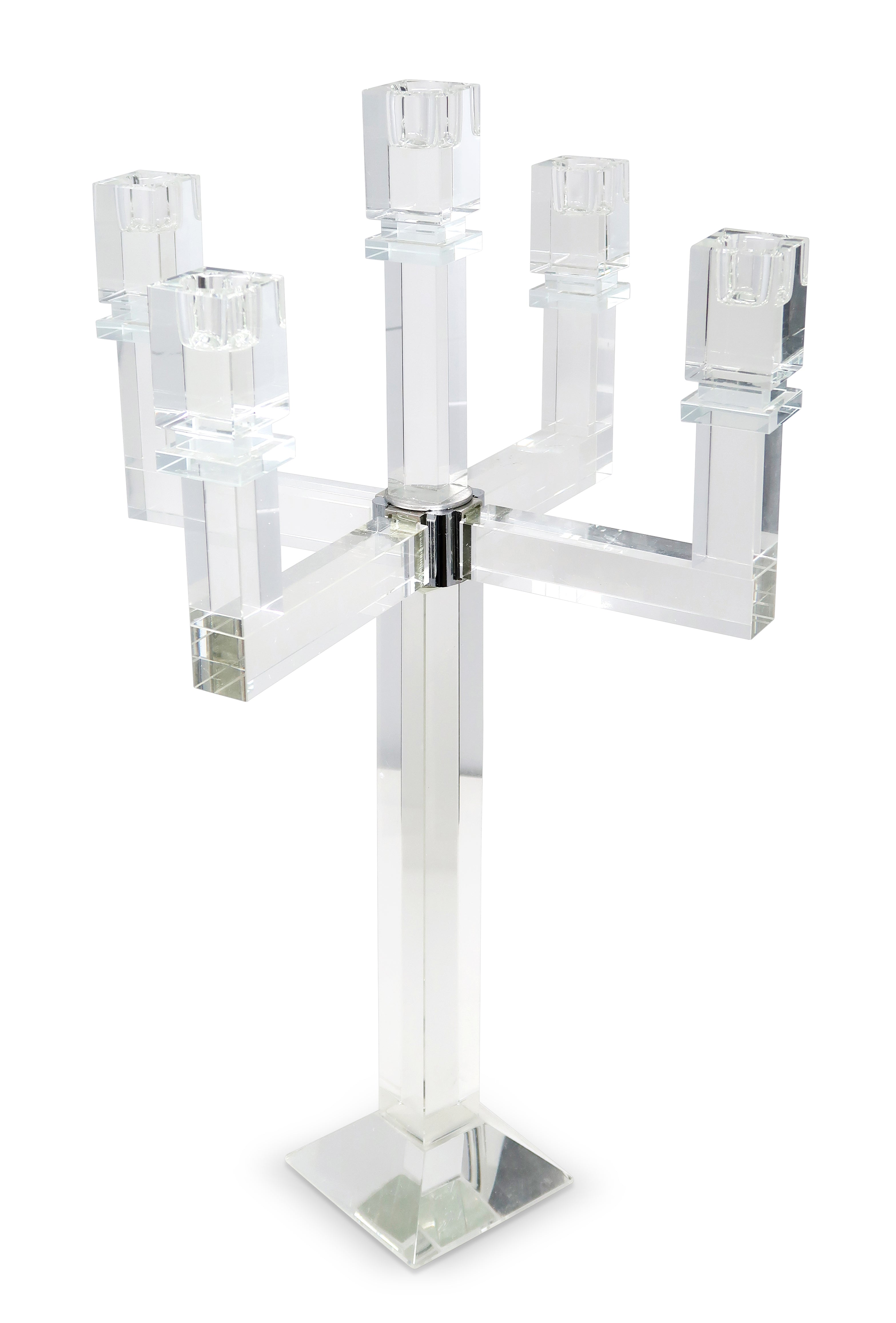 20'' Clear Faceted Crystal Tabletop Candelabra Candle Holder