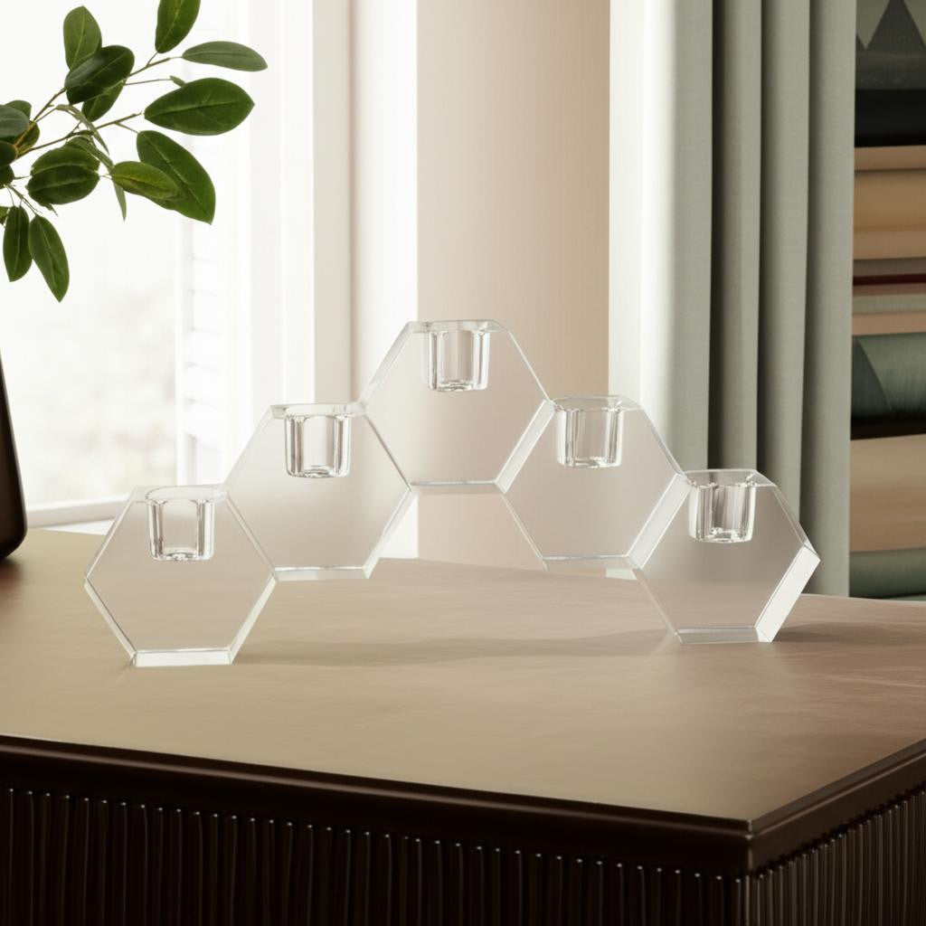 5'' Clear Crystal Geometric Tabletop Candelabra Candle Holder