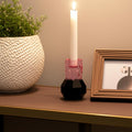 5'' Pink And Black Faceted Crystal Tabletop Taper Candlestick