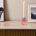 5'' Pink And Clear Faceted Crystal Tabletop Taper Candlestick