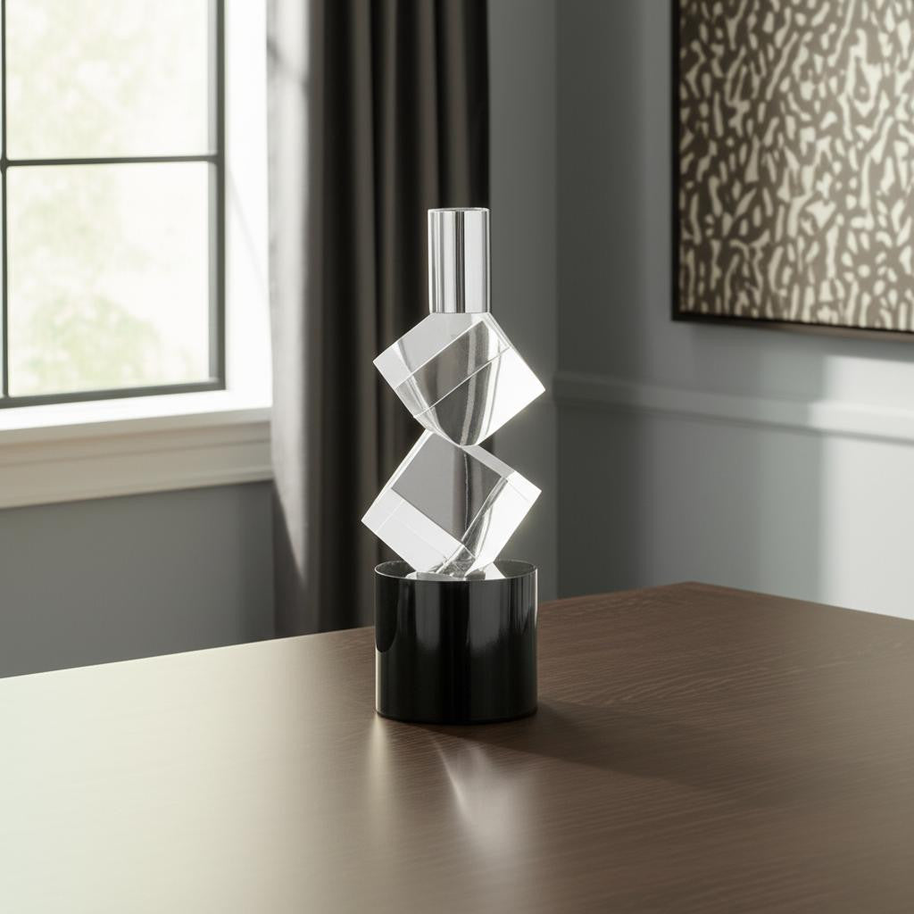 8'' Silver Clear And Black Faceted Crystal Tabletop Taper Candlestick