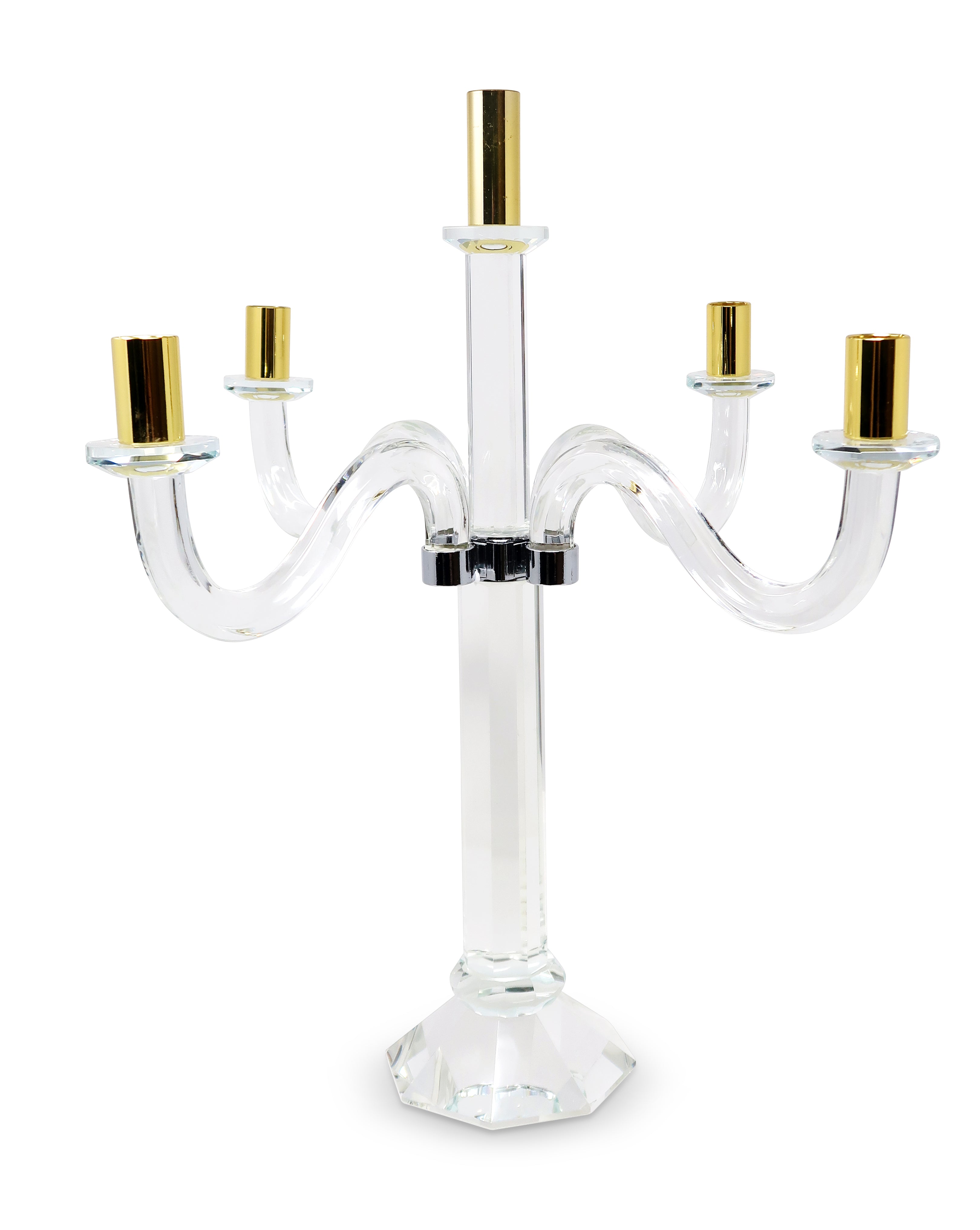 20'' Clear Silver And Gold Crystal Tabletop Candelabra Candle Holder
