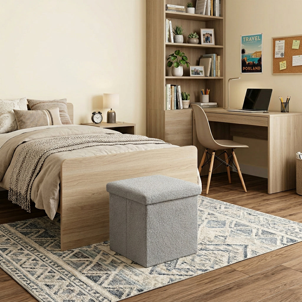15 Gray Boucle Cube Storage Ottoman
