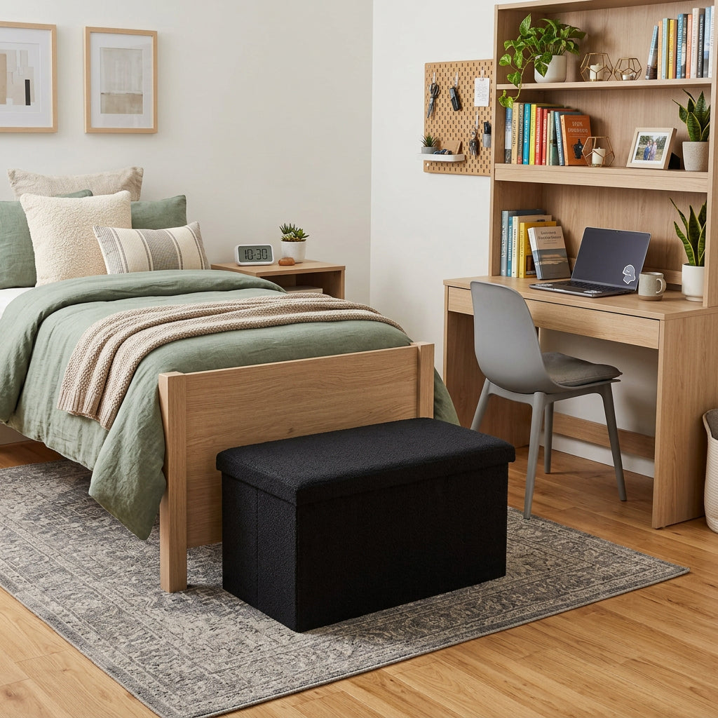 30 Black Boucle Storage Ottoman