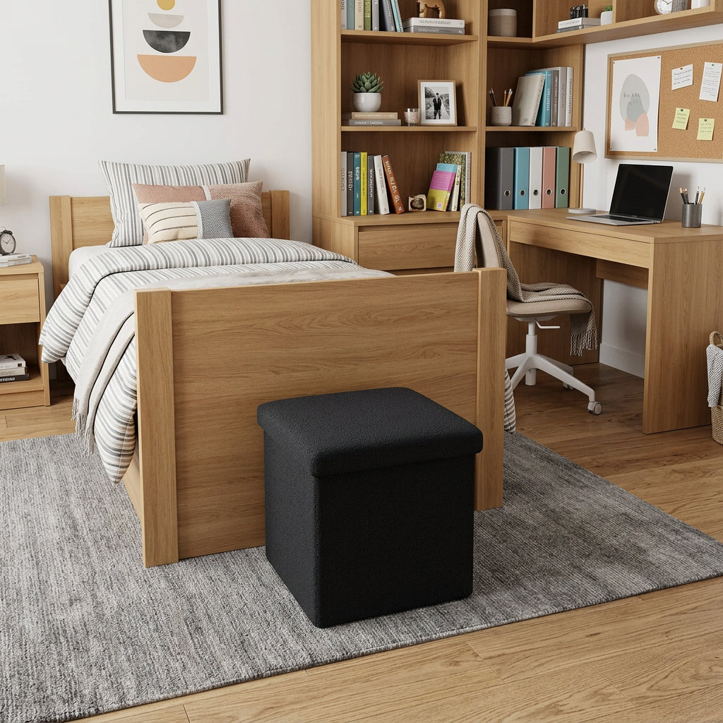 12 Black Boucle Cube Storage Ottoman