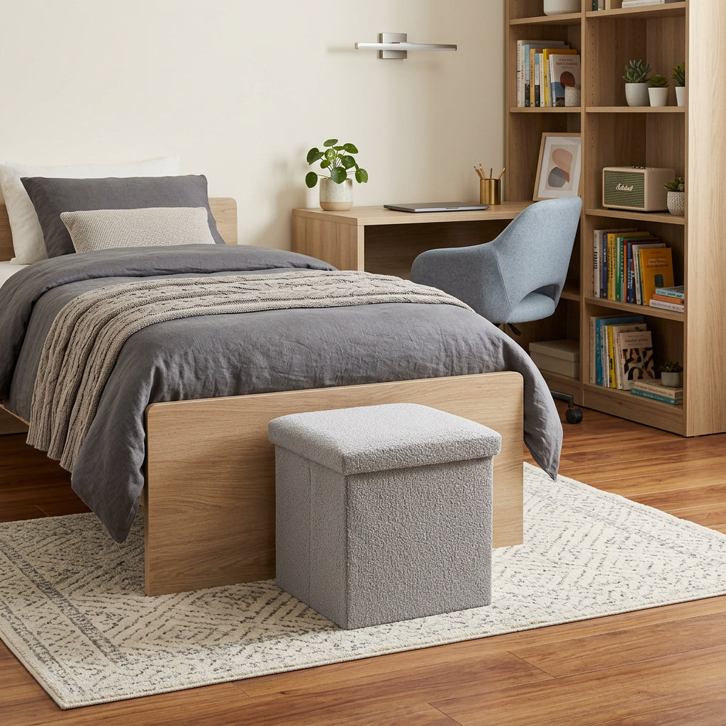 12 Gray Boucle Cube Storage Ottoman