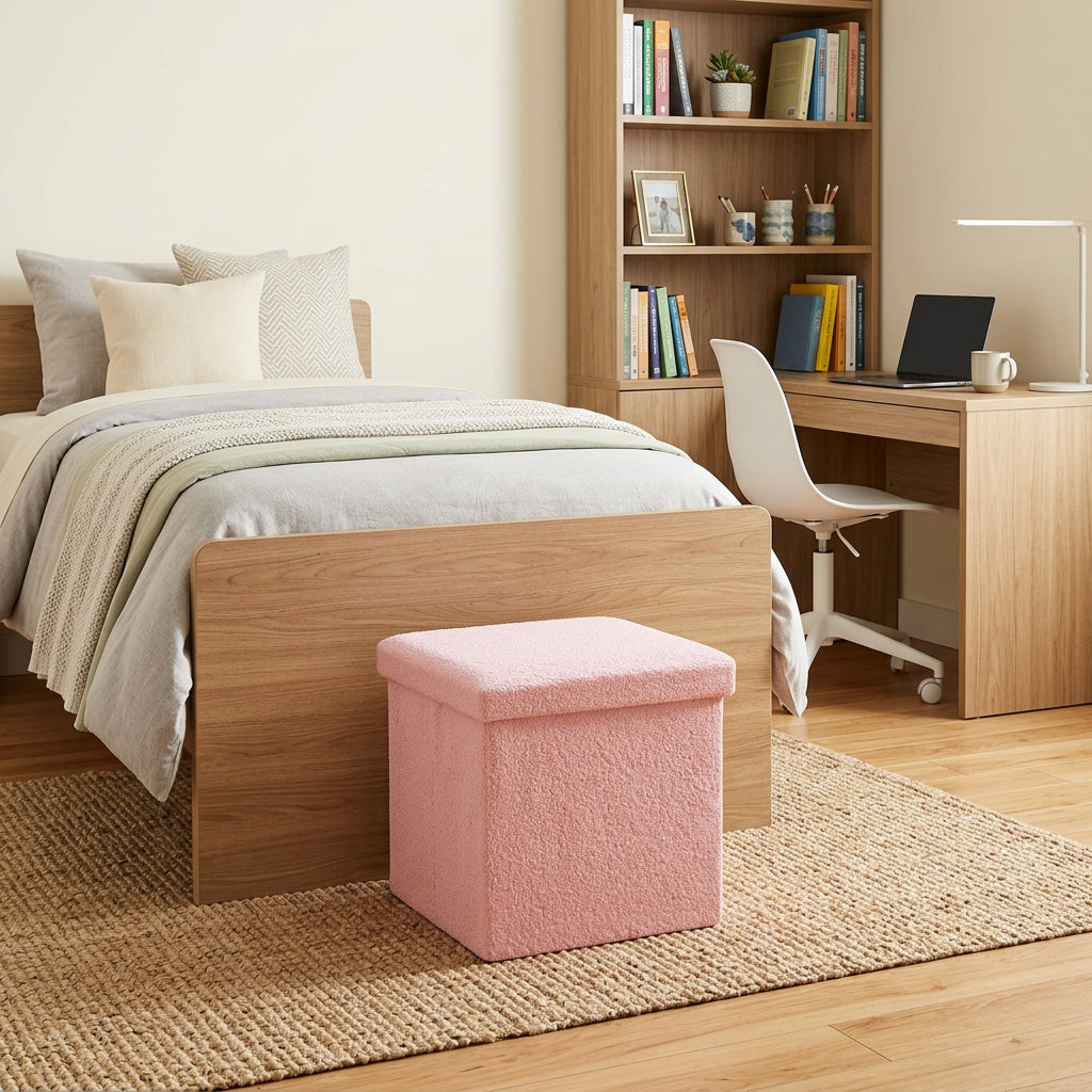 12 Pink Boucle Cube Storage Ottoman