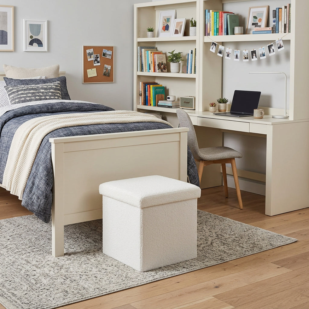 12 White Boucle Cube Storage Ottoman