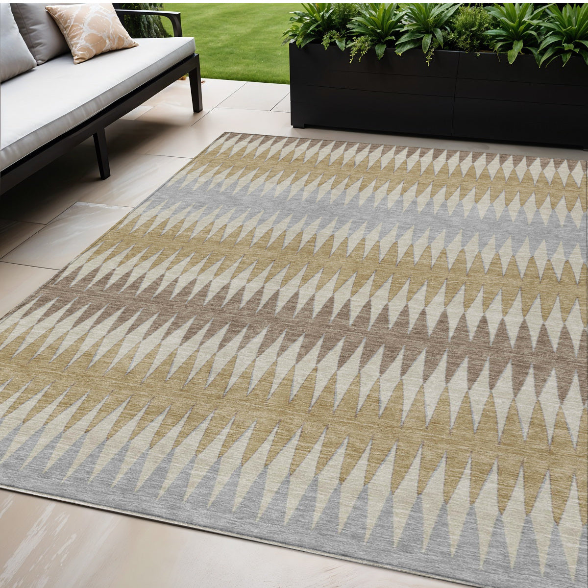 5' X 8' Beige Gray And Brown Striped Washable Indoor Outdoor Area Rug