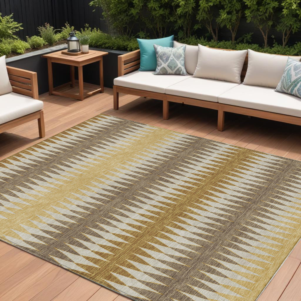 10' X 14' Chocolate And Ivory Striped Washable Indoor Outdoor Area Rug