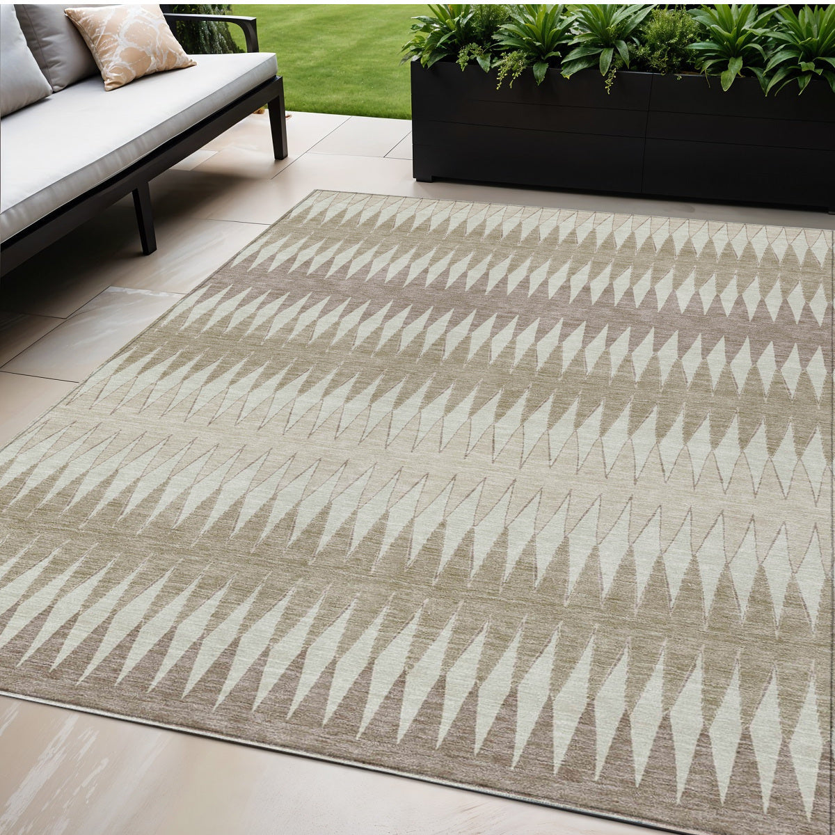 5' X 8' Taupe Beige And Ivory Striped Washable Indoor Outdoor Area Rug