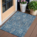 3' X 5' Blue And Ivory Floral Washable Indoor Outdoor Area Rug