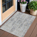3' X 5' Gray Black And Green Floral Washable Indoor Outdoor Area Rug