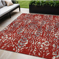 5' X 8' Red Ivory And Dark Gray Floral Washable Indoor Outdoor Area Rug